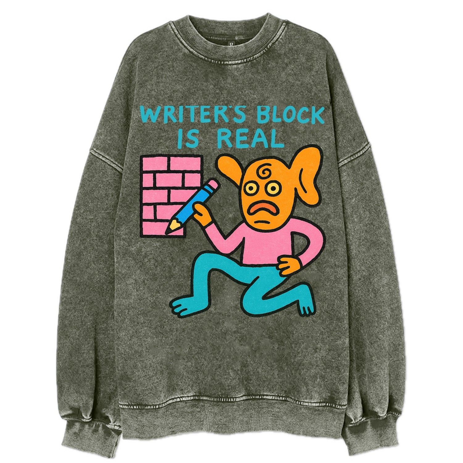 WRITERS BLOCK IS REAL | Brick wall with pencil - Vintage Sweatshirt - Forest Mist(Green)