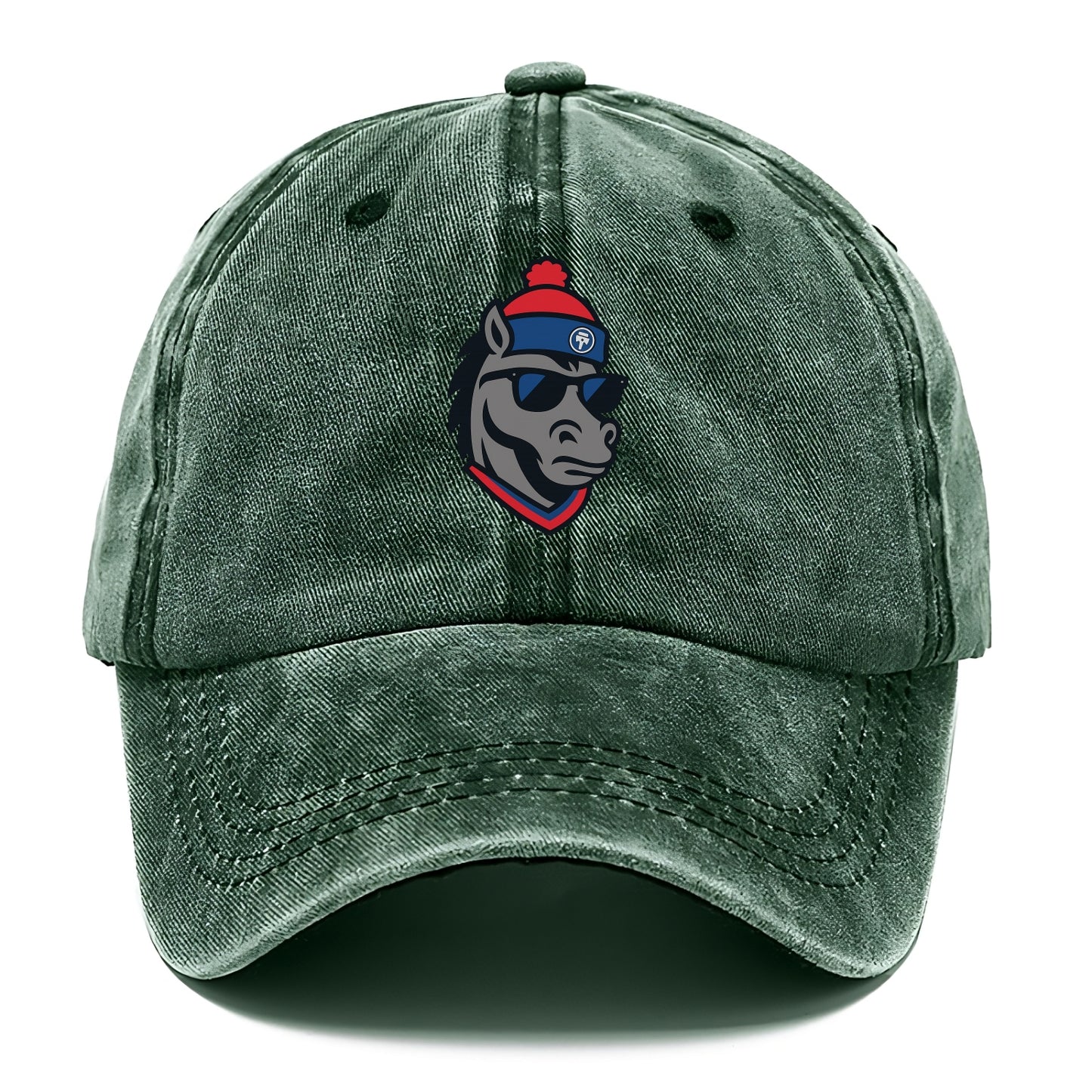 Detroit Stallion wearing Pistons red and blue beanie with piston patch and wayfarer - Classic Cap - Forest Mist(Green)