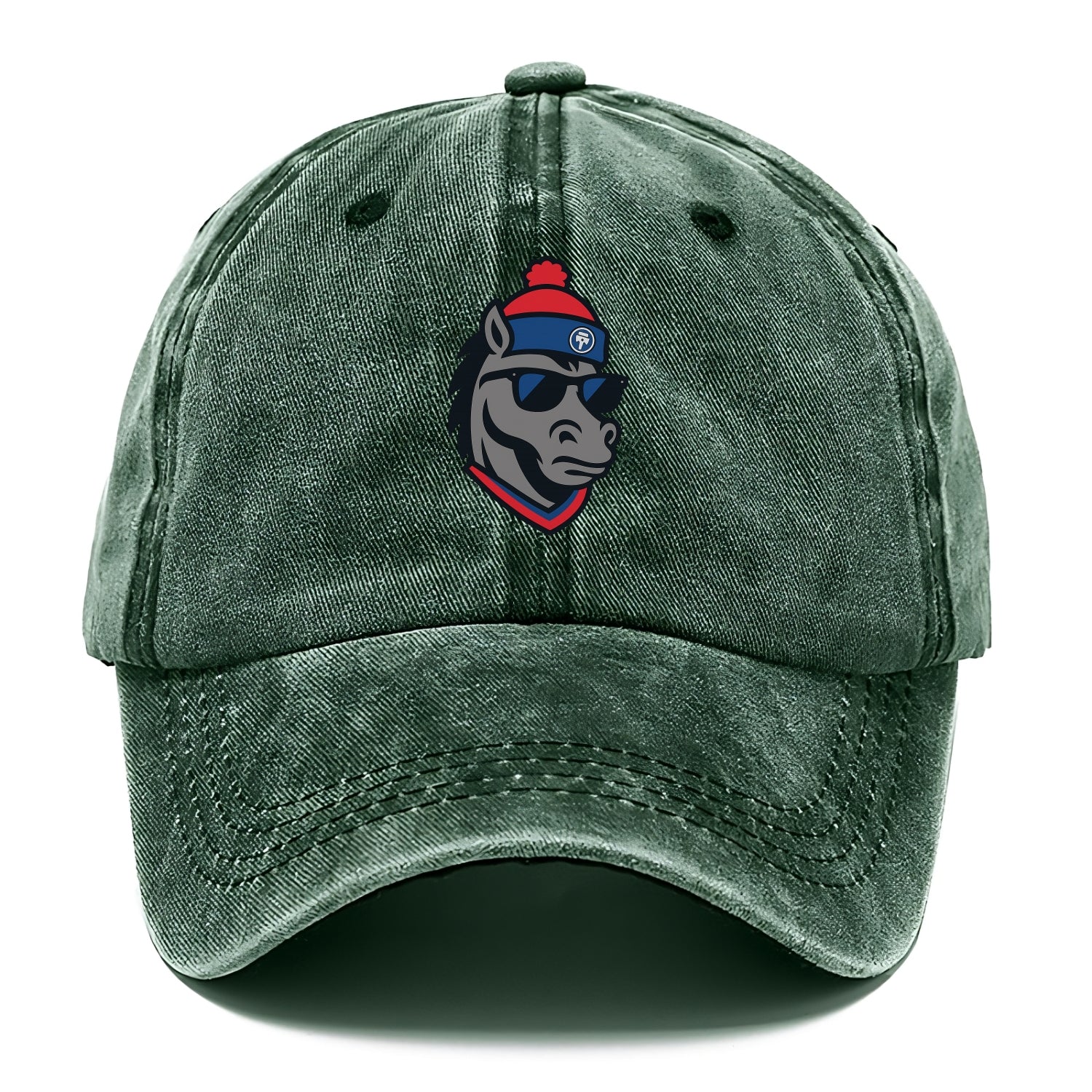 Detroit Stallion wearing Pistons red and blue beanie with piston patch and wayfarer - Classic Cap - Forest Mist(Green)