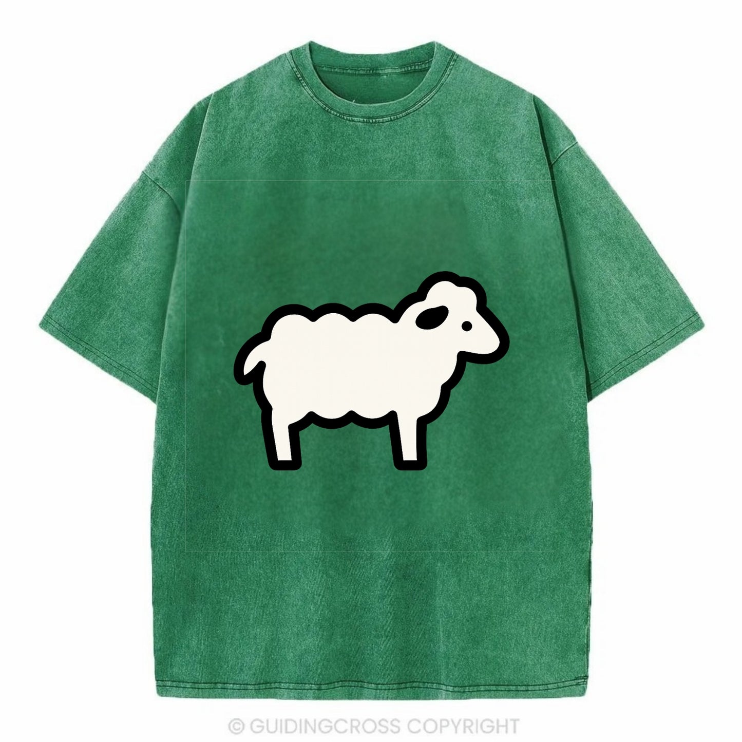 Sheep - White fluffy wool flat side profile - Vintage T-shirt - Forest Mist(Green)