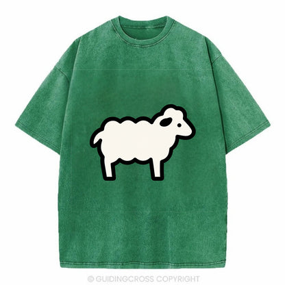 Sheep - White fluffy wool flat side profile - Vintage T-shirt - Forest Mist(Green)