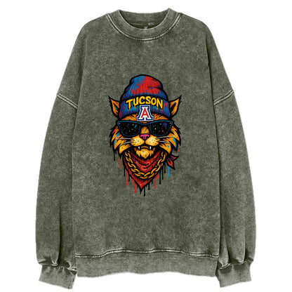 Tucson Wildcat wearing Arizona beanie with A patch - Vintage Sweatshirt - Forest Mist(Green)