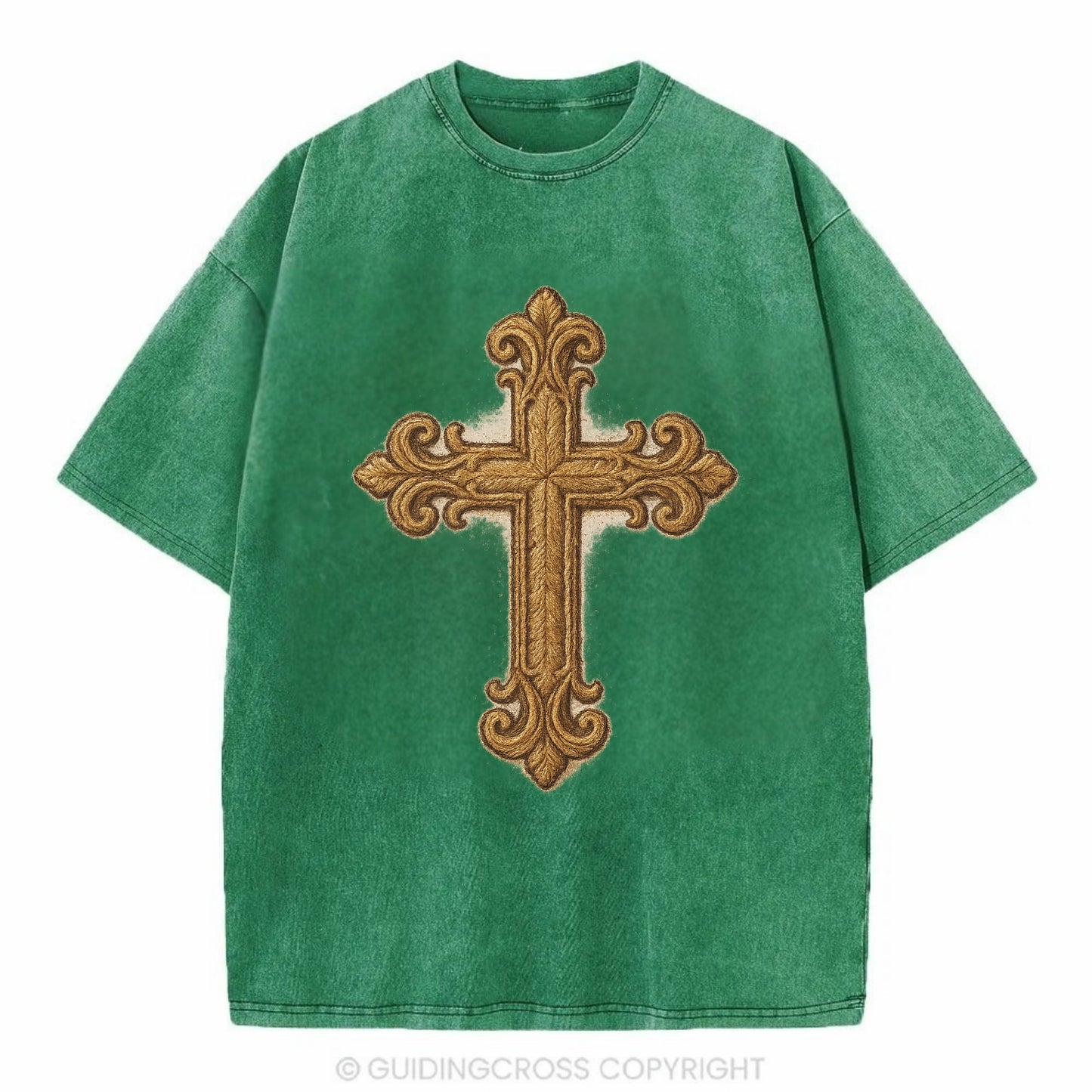 Baroque Cross  - Vintage T-shirt - Forest Mist(Green)