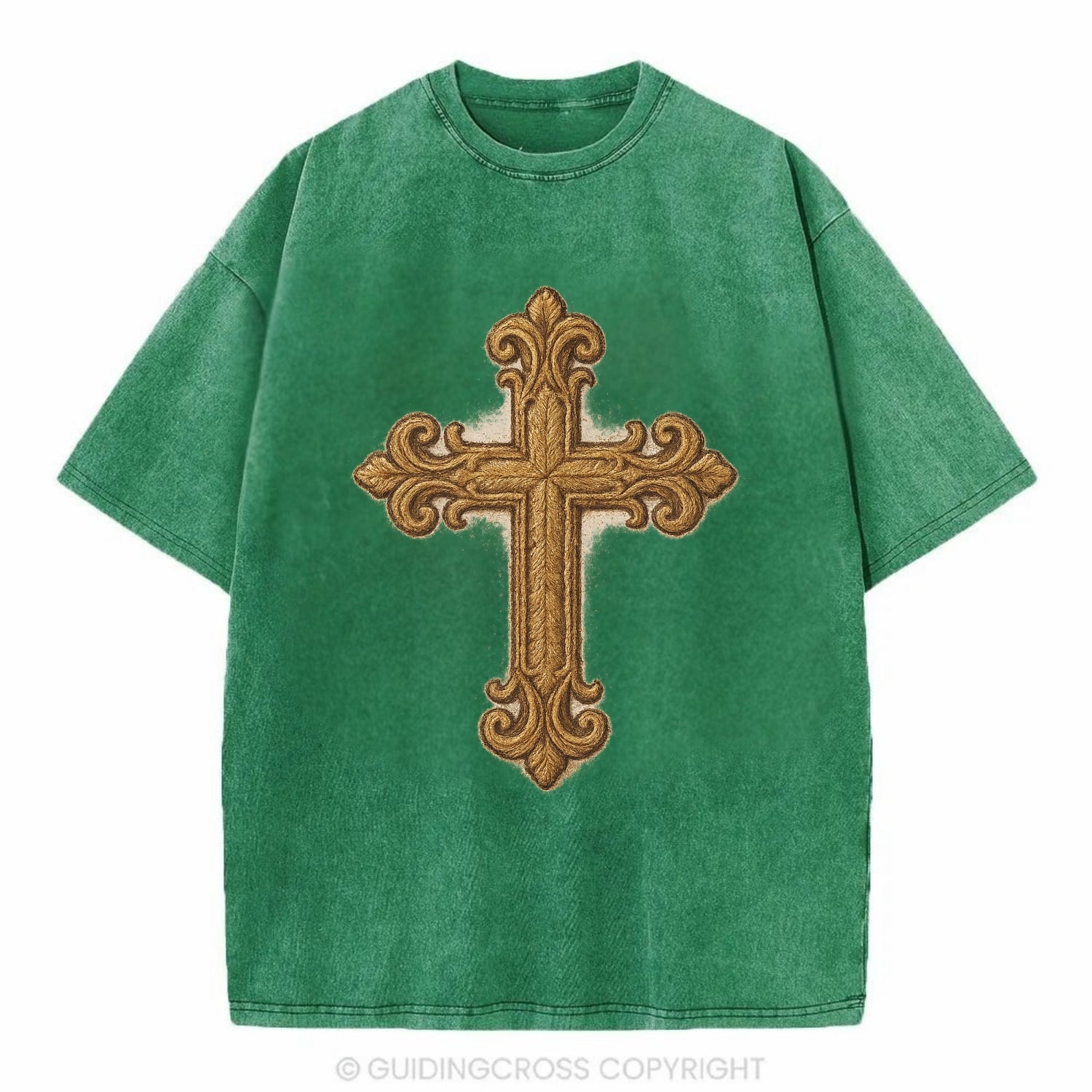 Baroque Cross  - Vintage T-shirt - Forest Mist(Green)