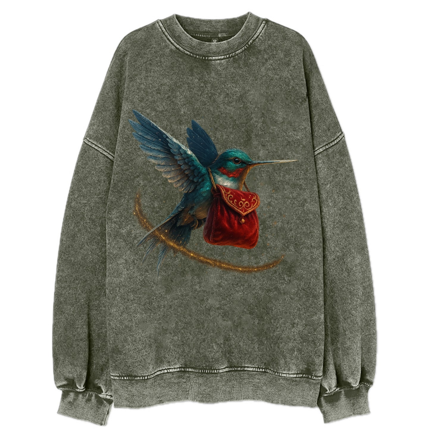 Frostbite Hummingbird Courier  - Vintage Sweatshirt - Forest Mist(Green)