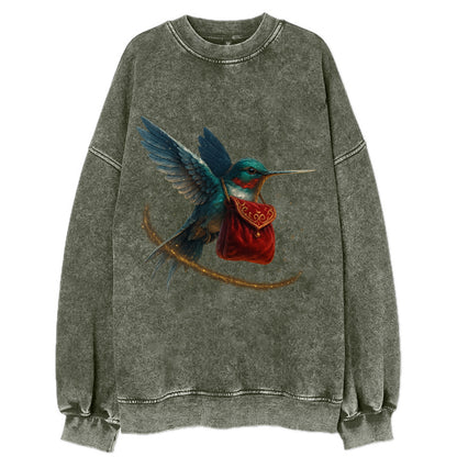 Frostbite Hummingbird Courier  - Vintage Sweatshirt - Forest Mist(Green)