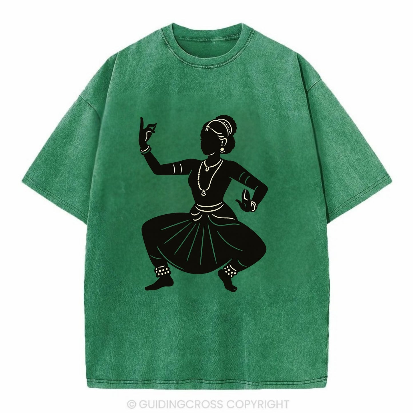 Bharatanatyam classical Indian pose - Vintage T-shirt - Forest Mist(Green)