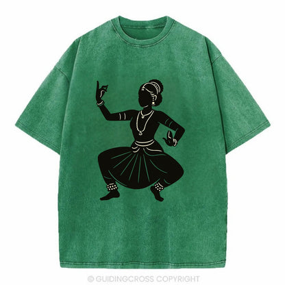 Bharatanatyam classical Indian pose - Vintage T-shirt - Forest Mist(Green)