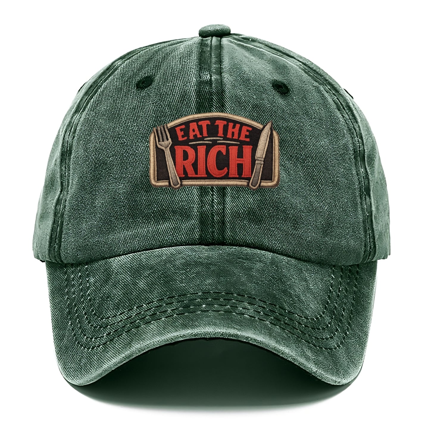 EAT THE RICH - fork and knife with text in red and silver , class war - Classic Cap - Forest Mist(Green)