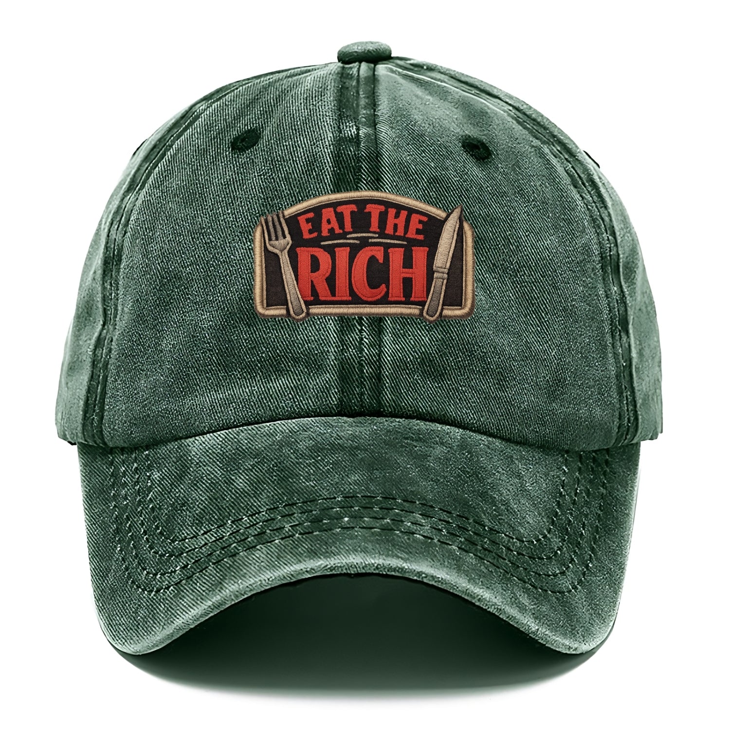 EAT THE RICH - fork and knife with text in red and silver , class war - Classic Cap - Forest Mist(Green)