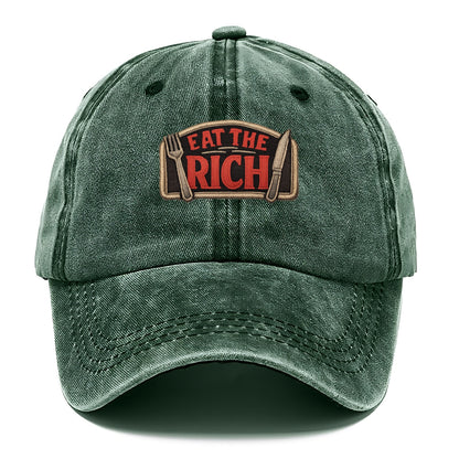 EAT THE RICH - fork and knife with text in red and silver , class war - Classic Cap - Forest Mist(Green)