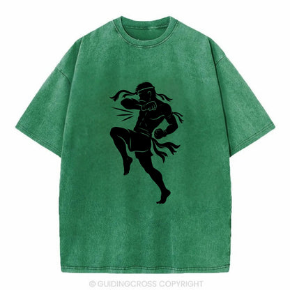 Thai Muay Thai fighter elbow strike - Vintage T-shirt - Forest Mist(Green)