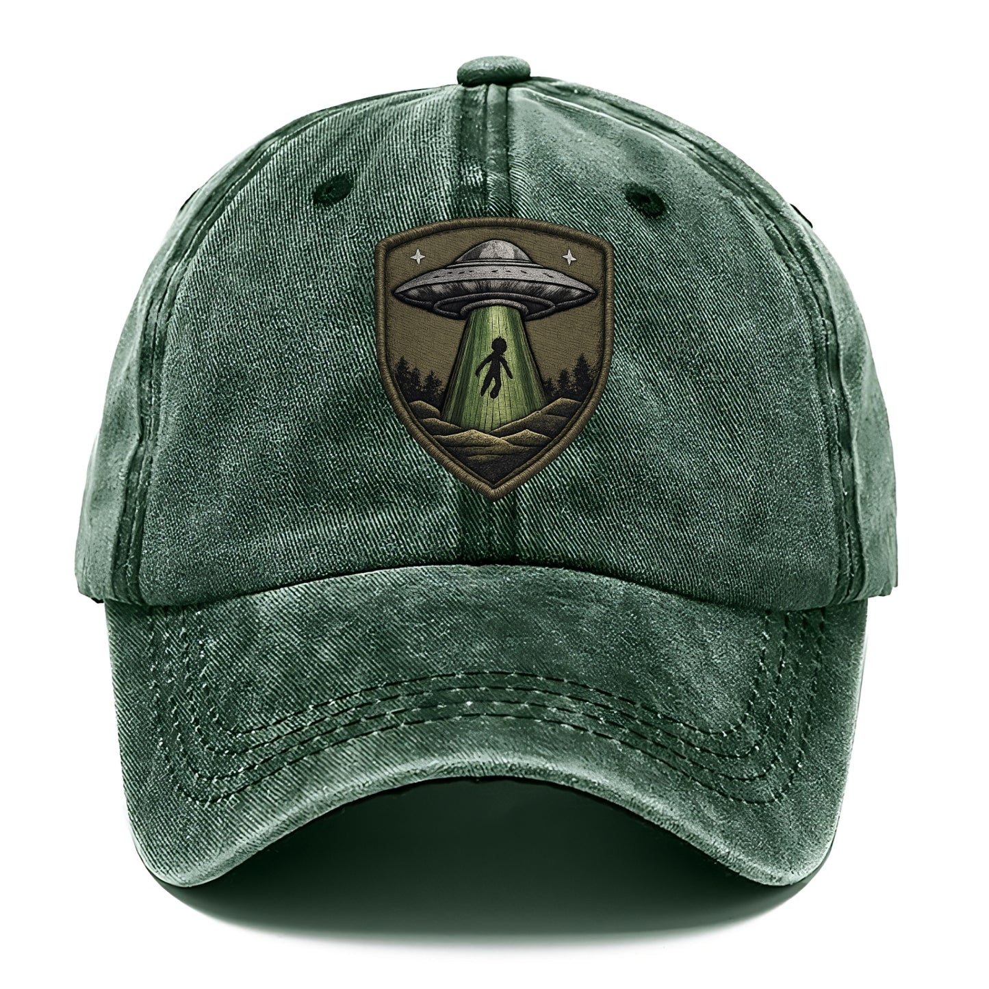 UFO ALIEN - flying saucer with beam in silver and green , extraterrestrial - Classic Cap - Forest Mist(Green)