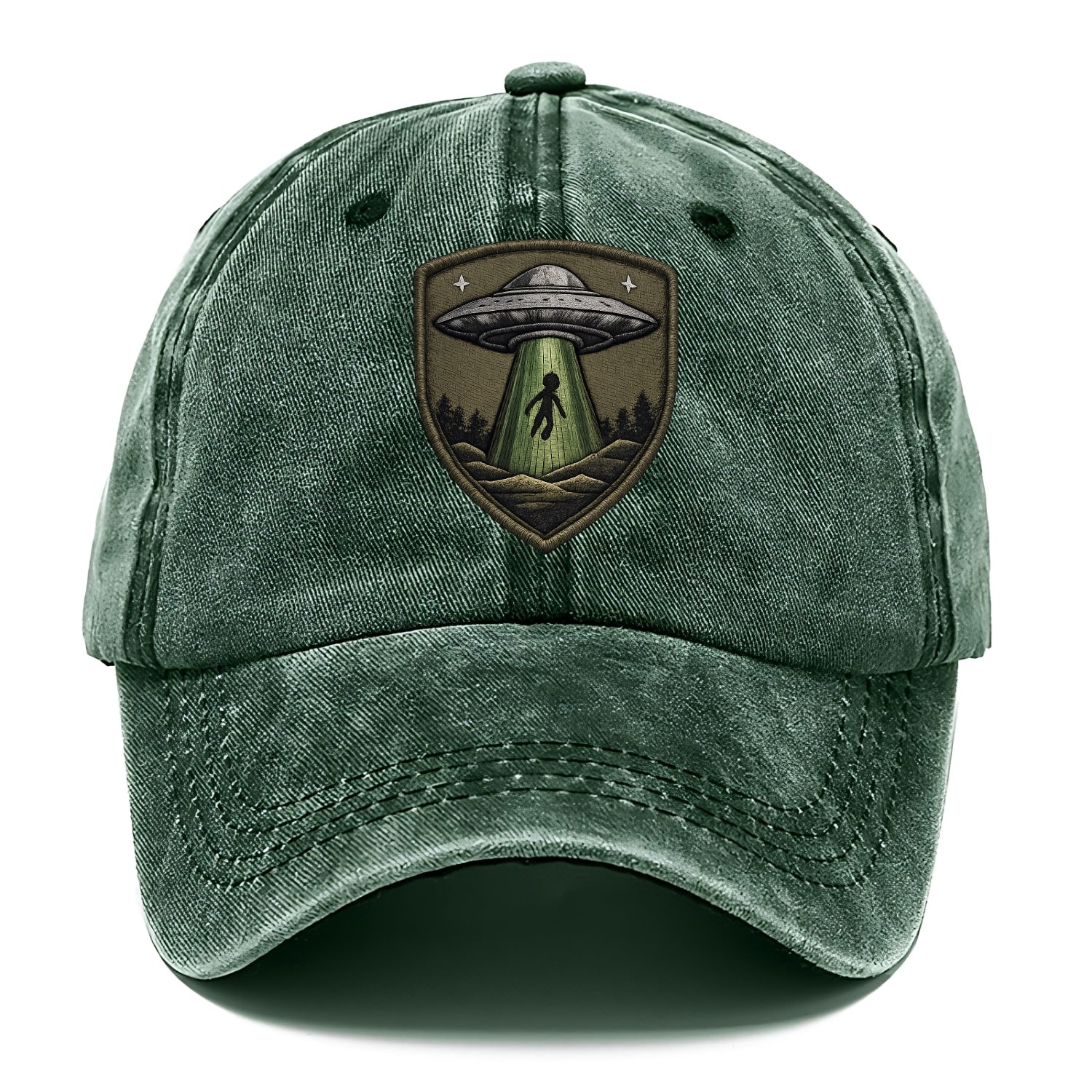 UFO ALIEN - flying saucer with beam in silver and green , extraterrestrial - Classic Cap - Forest Mist(Green)