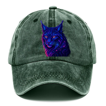 Stealthy lynx with ear tufts forming constellation patterns, nebula spots across the - Classic Cap - Forest Mist(Green)