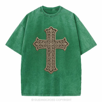 Filigree Cross  - Vintage T-shirt - Forest Mist(Green)