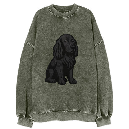 Field Spaniel - Black silky coat embroidered pose - Vintage Sweatshirt - Forest Mist(Green)