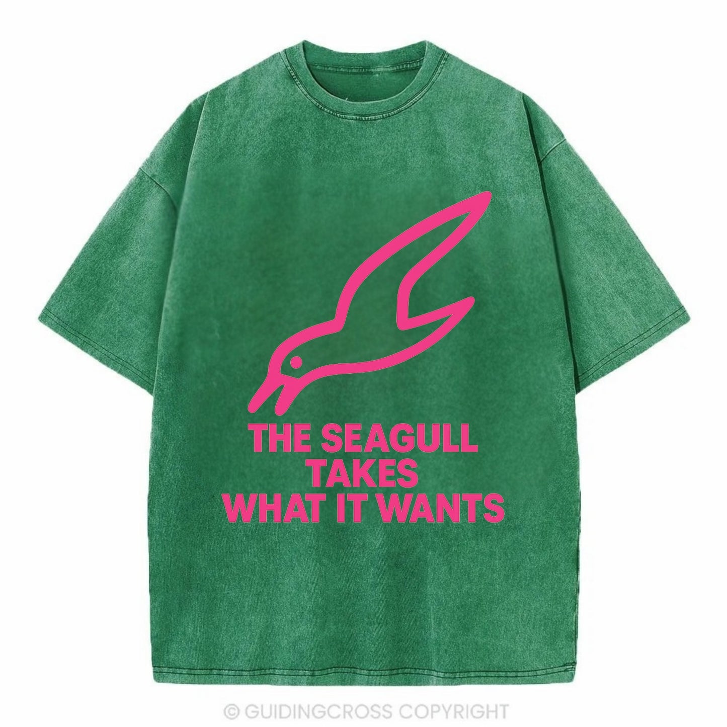 THE SEAGULL TAKES WHAT IT WANTS | Aggressive seagull diving down - Vintage T-shirt - Forest Mist(Green)