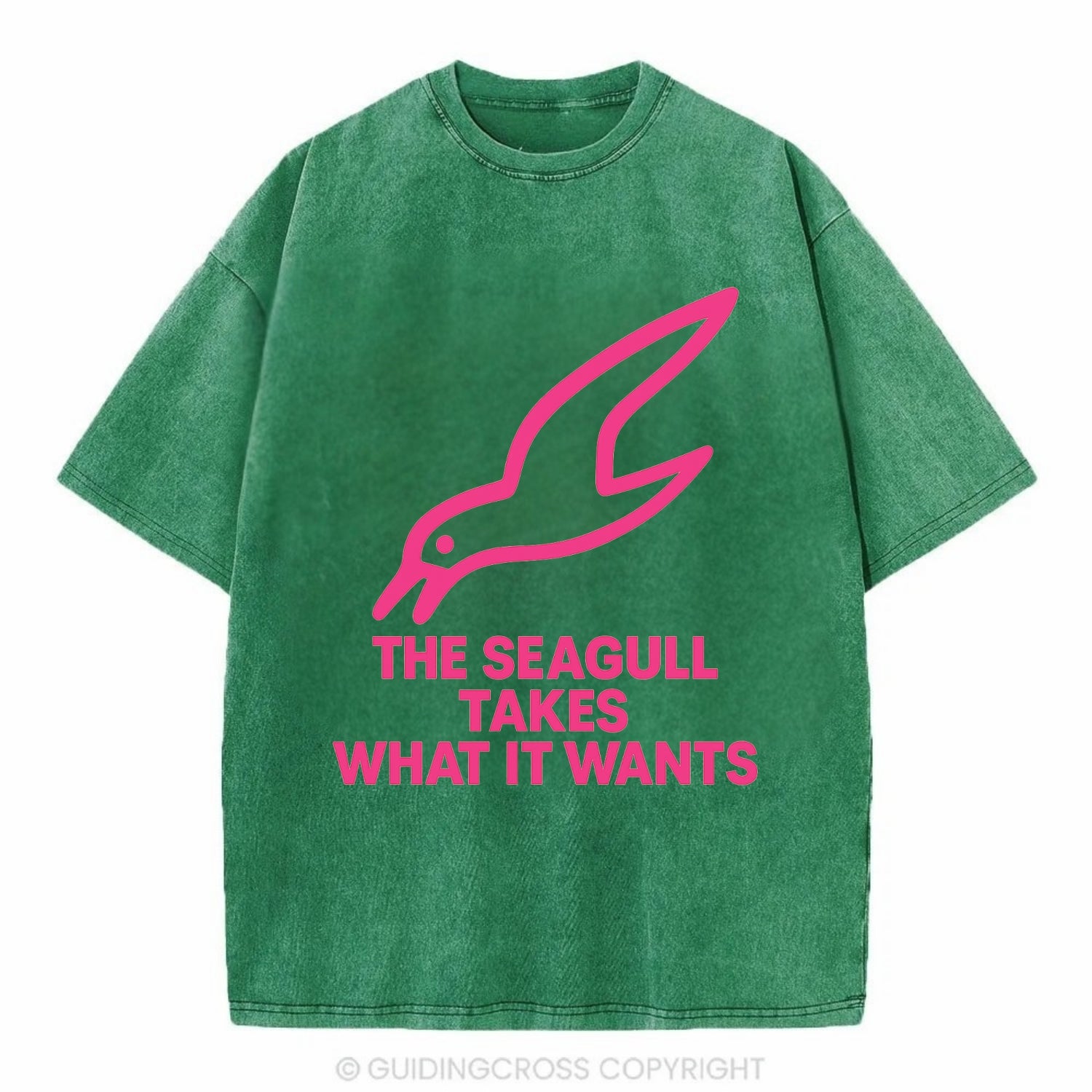 THE SEAGULL TAKES WHAT IT WANTS | Aggressive seagull diving down - Vintage T-shirt - Forest Mist(Green)