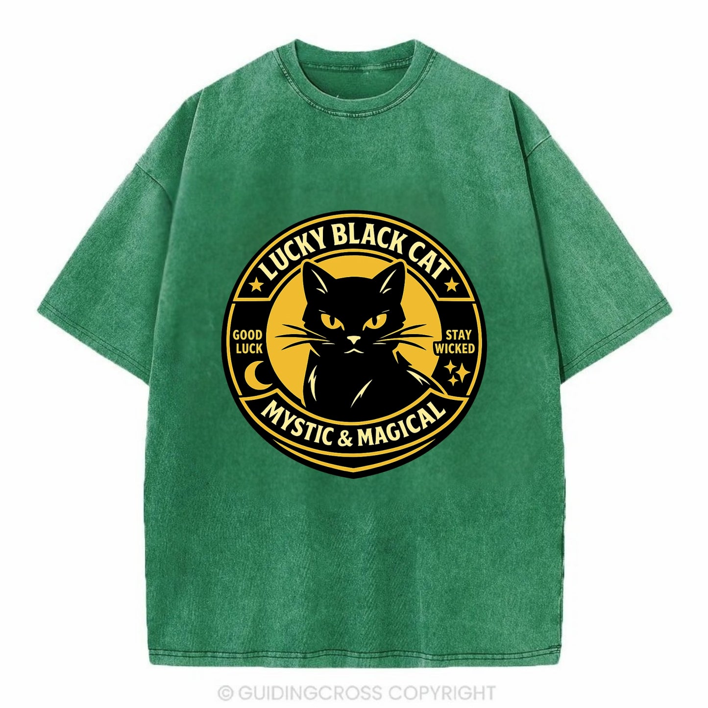 Mystic Feline Emblem - Vintage T-shirt - Forest Mist(Green)