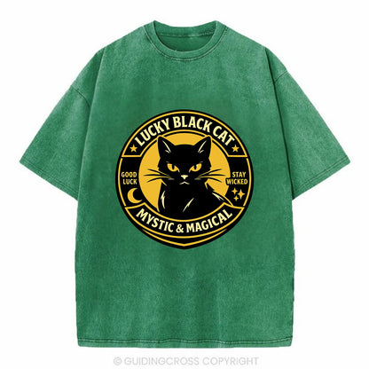 Mystic Feline Emblem - Vintage T-shirt - Forest Mist(Green)
