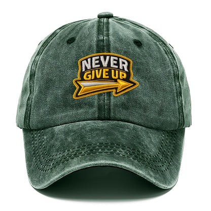NEVER GIVE UP - bold text with arrow in gold , determination - Classic Cap - Forest Mist(Green)