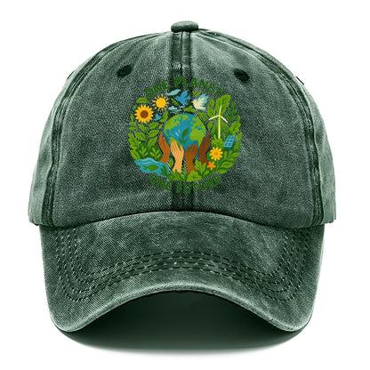 Globe surrounded by hands of all colors working together - "One Planet, One Future" - - Classic Cap - Forest Mist(Green)