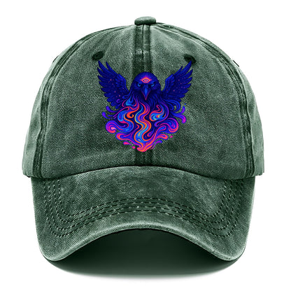 Mysterious raven with feathers showing future visions in neon colors, wings spread - Classic Cap - Forest Mist(Green)