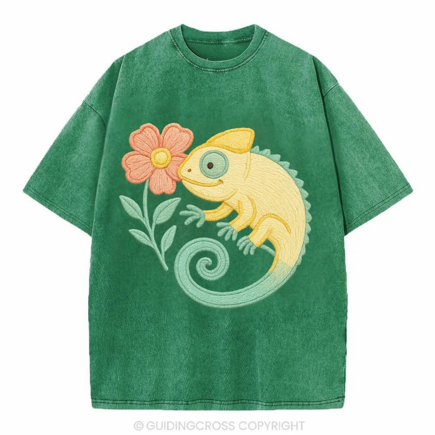 Yellow Chameleon - Vintage T-shirt - Forest Mist(Green)