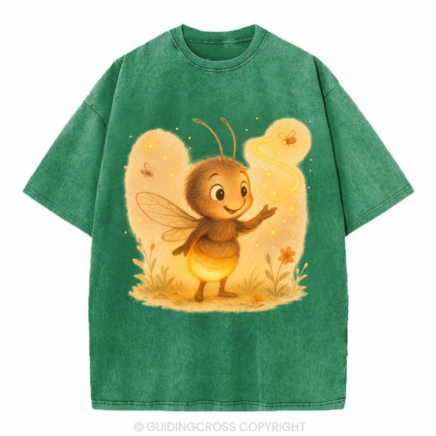 Firefly choreographer arranging synchronized light patterns over a meadow stage - Vintage T-shirt - Forest Mist(Green)