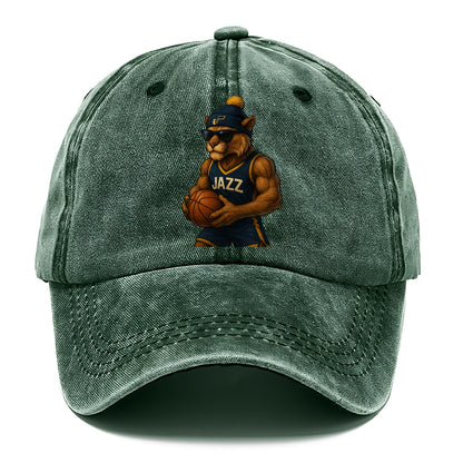 Utah Mountain Lion wearing Jazz navy and yellow beanie with music note and wayfarer - Classic Cap - Forest Mist(Green)