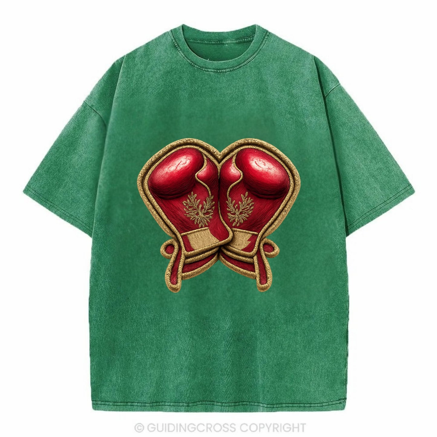 Embroidered patch design - BOXING GLOVES - red boxing gloves crossed in crimson - Vintage T-shirt - Forest Mist(Green)