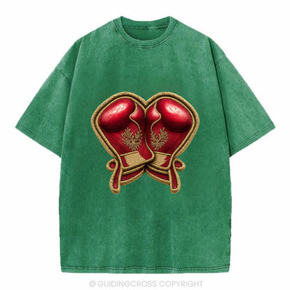 Embroidered patch design - BOXING GLOVES - red boxing gloves crossed in crimson - Vintage T-shirt - Forest Mist(Green)