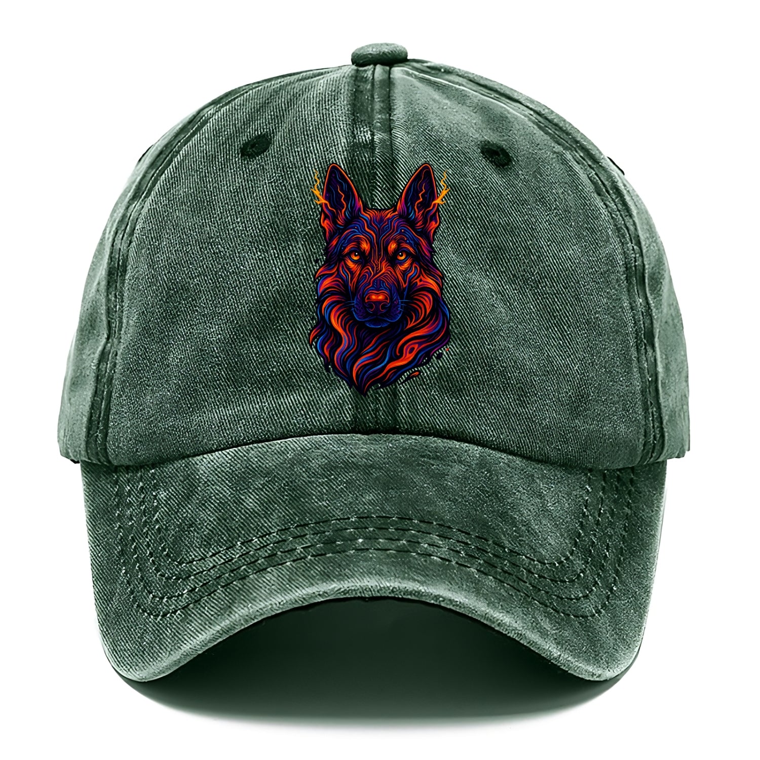 Alert German Shepherd with cyber circuit patterns in the fur, neon orange and black - Classic Cap - Forest Mist(Green)