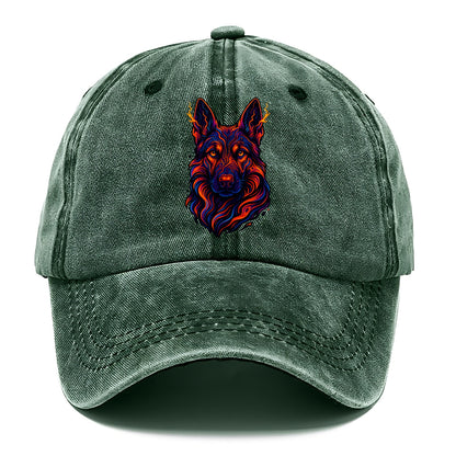 Alert German Shepherd with cyber circuit patterns in the fur, neon orange and black - Classic Cap - Forest Mist(Green)