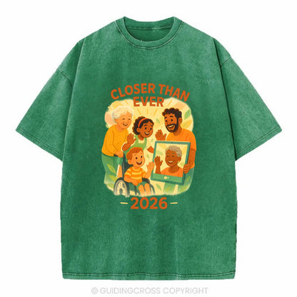 Technology bringing distant families together - "Closer Than Ever" - connection - Vintage T-shirt - Forest Mist(Green)