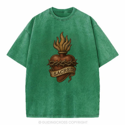 Sacred Heart  - Vintage T-shirt - Forest Mist(Green)
