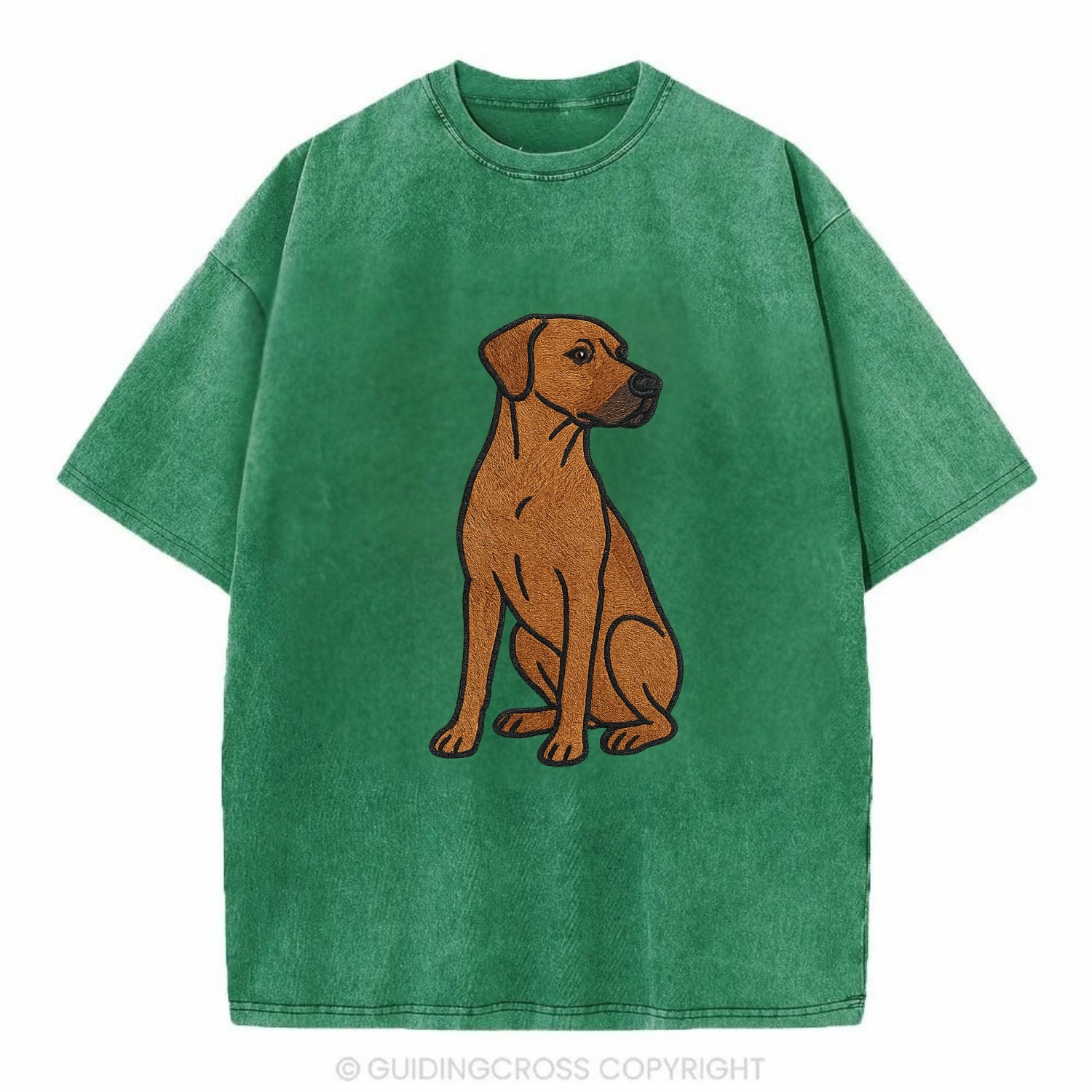 Rhodesian Ridgeback - Red wheaten embroidered pose - Vintage T-shirt - Forest Mist(Green)