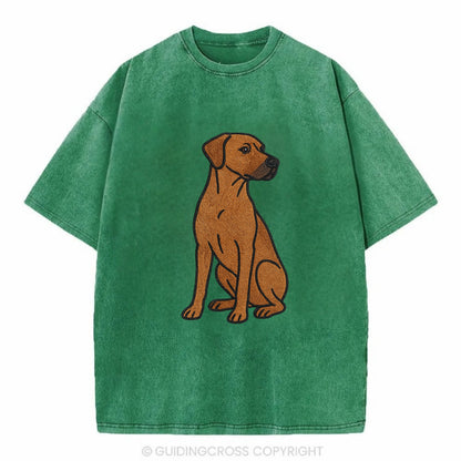Rhodesian Ridgeback - Red wheaten embroidered pose - Vintage T-shirt - Forest Mist(Green)