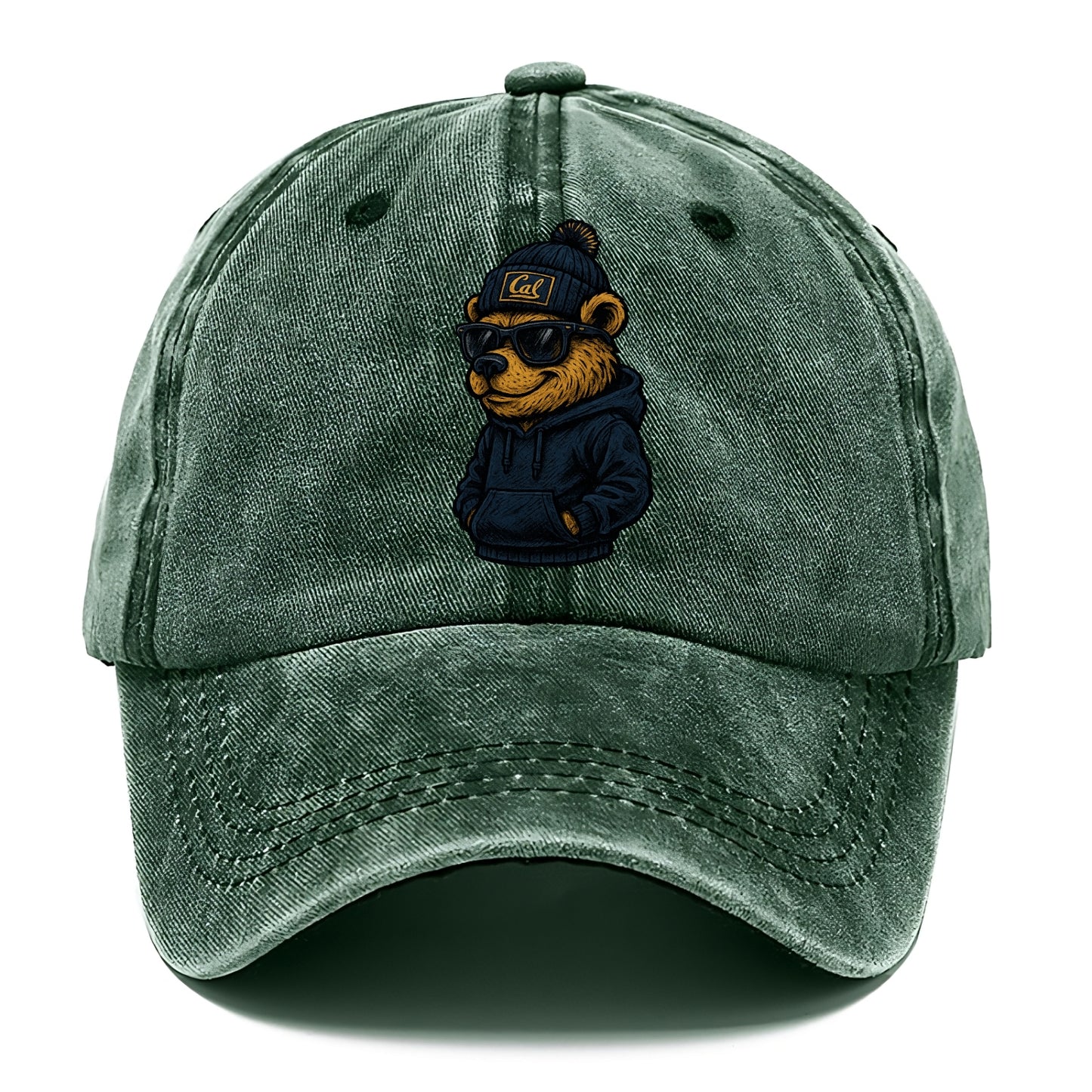 Berkeley Bear wearing Cal beanie with script patch - Classic Cap - Forest Mist(Green)