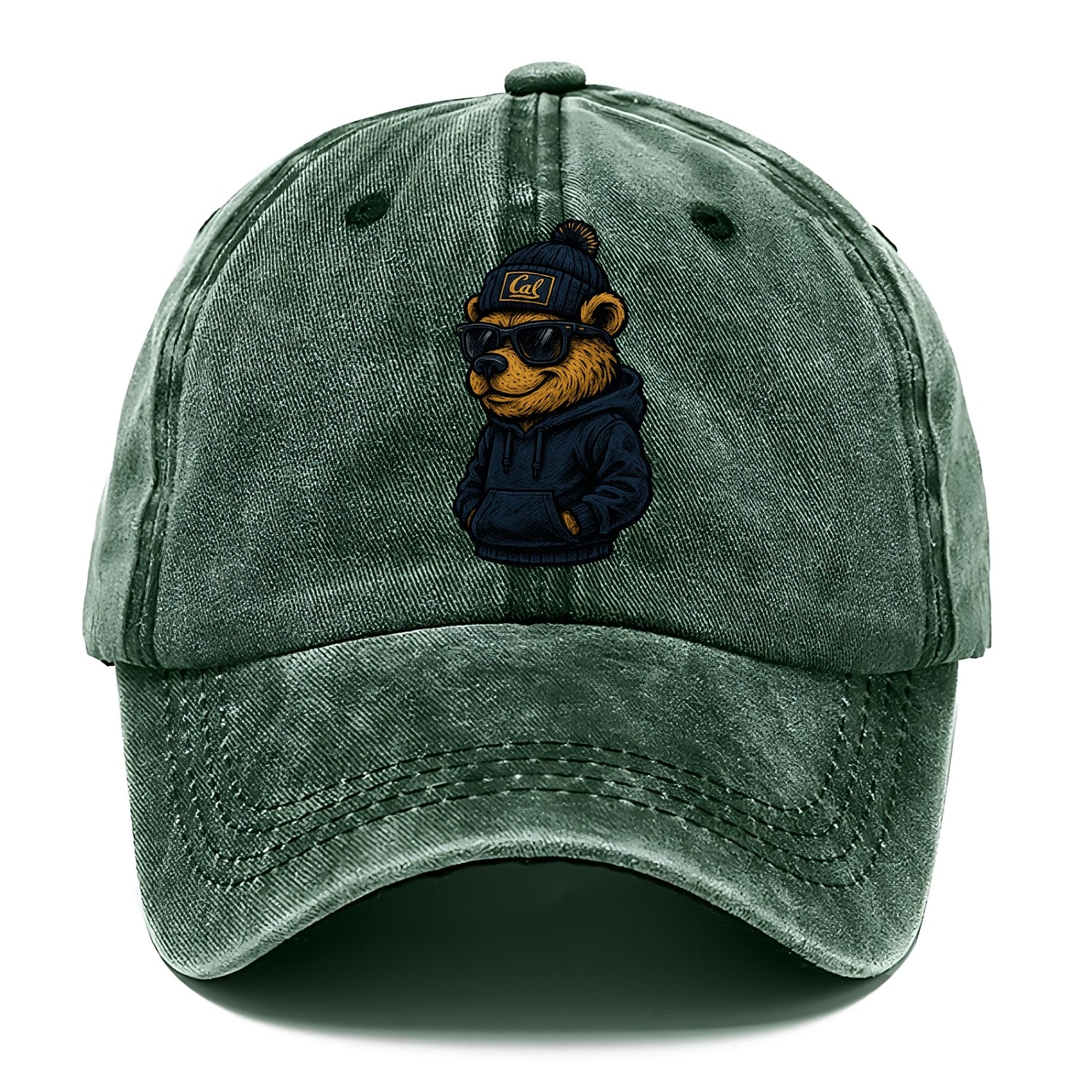 Berkeley Bear wearing Cal beanie with script patch - Classic Cap - Forest Mist(Green)