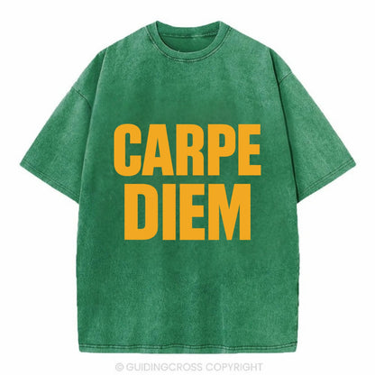 Bold typography design - "CARPE DIEM" - seize the day - Vintage T-shirt - Forest Mist(Green)