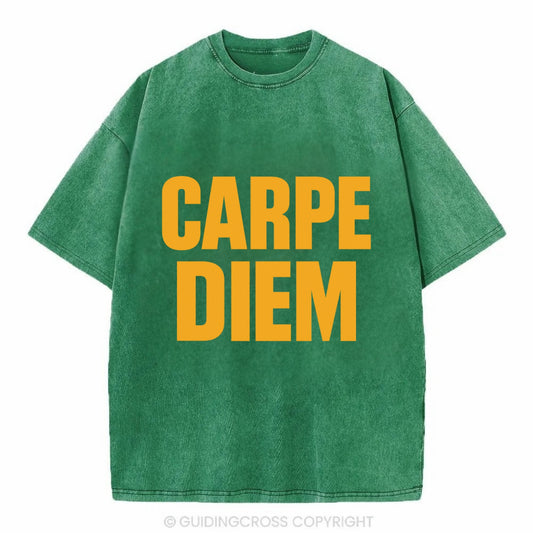 Bold typography design - "CARPE DIEM" - seize the day - Vintage T-shirt - Forest Mist(Green)