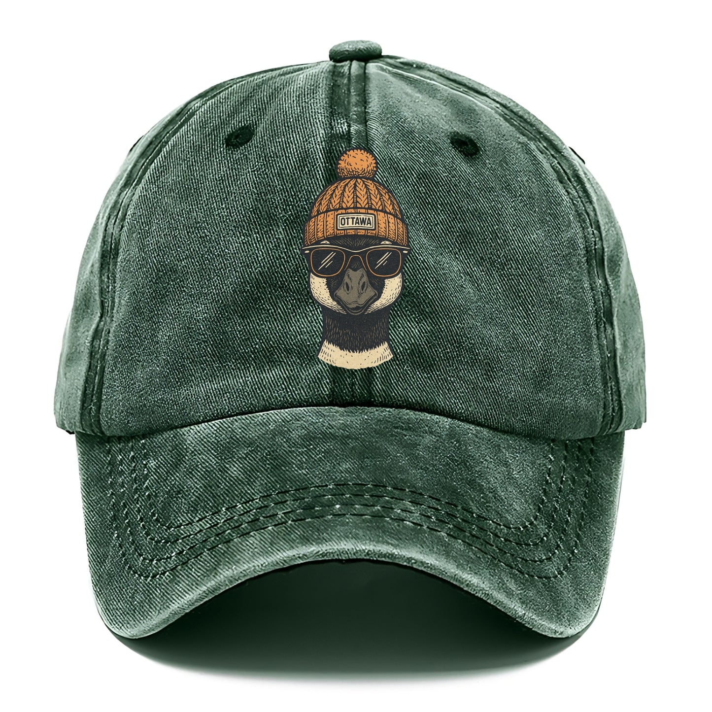 Ottawa Canadian Goose wearing Ottawa beanie with pom pom and wayfarer sunglasses - Classic Cap - Forest Mist(Green)