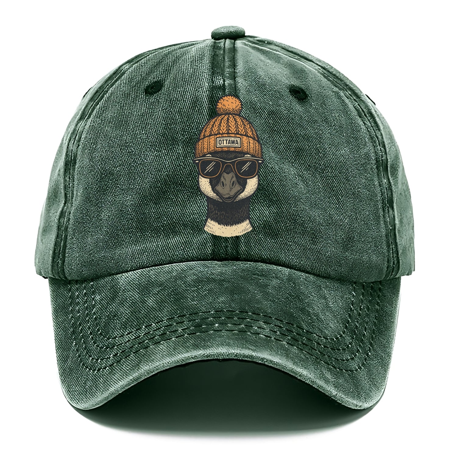 Ottawa Canadian Goose wearing Ottawa beanie with pom pom and wayfarer sunglasses - Classic Cap - Forest Mist(Green)