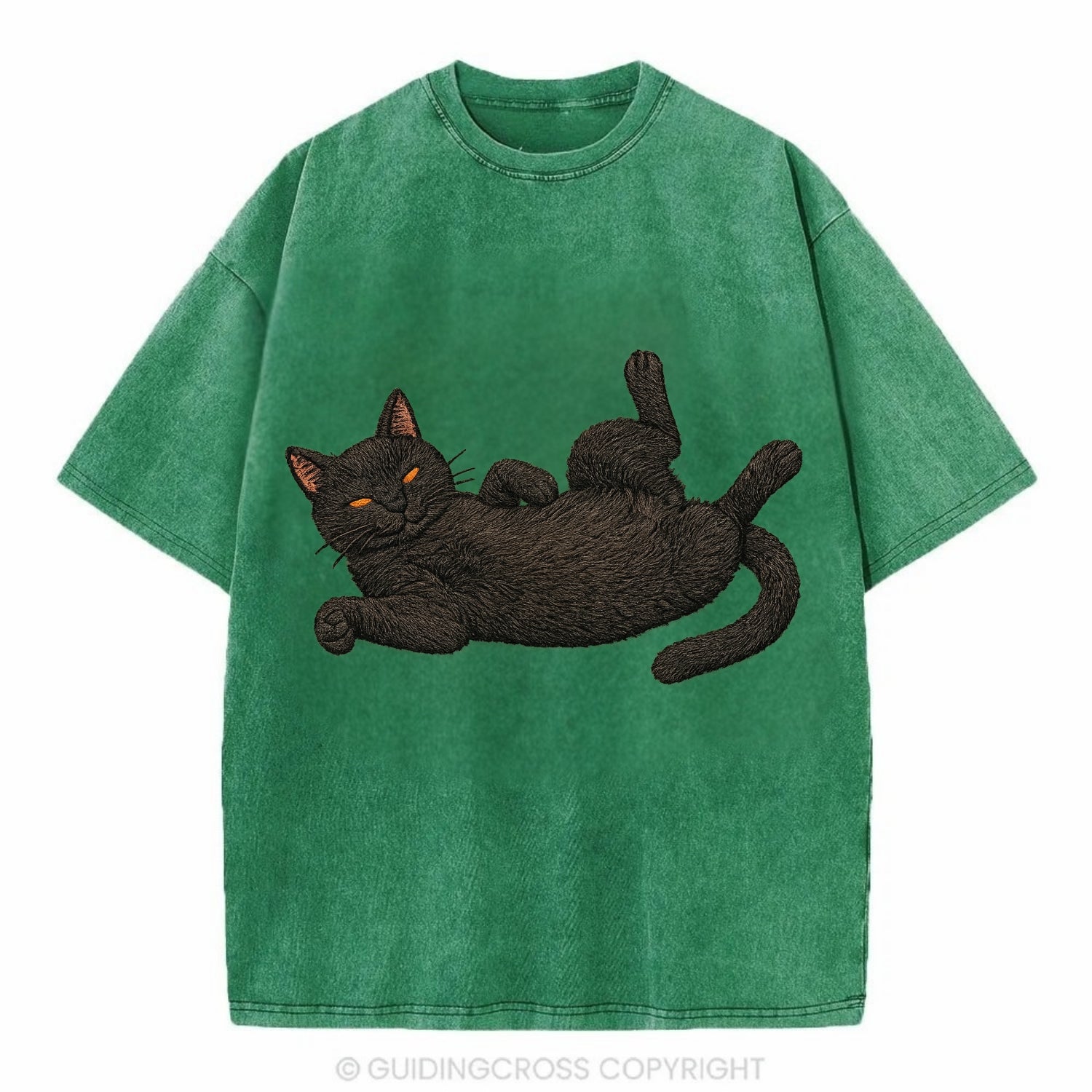 Bombay  fully relaxed sprawled out embro Vintage T-shirt - Forest Mist(Green)