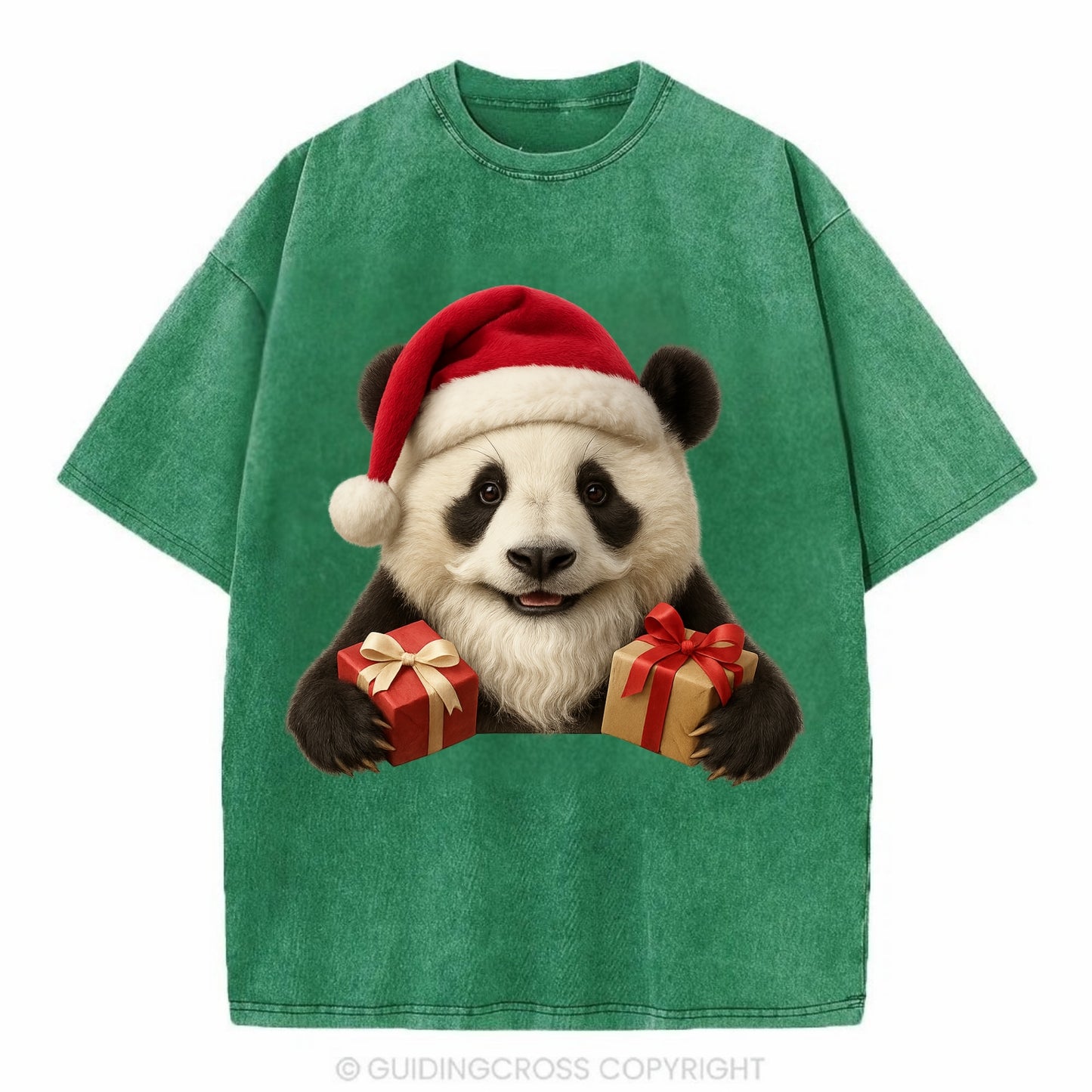 Santa Panda  - Vintage T-shirt - Forest Mist(Green)