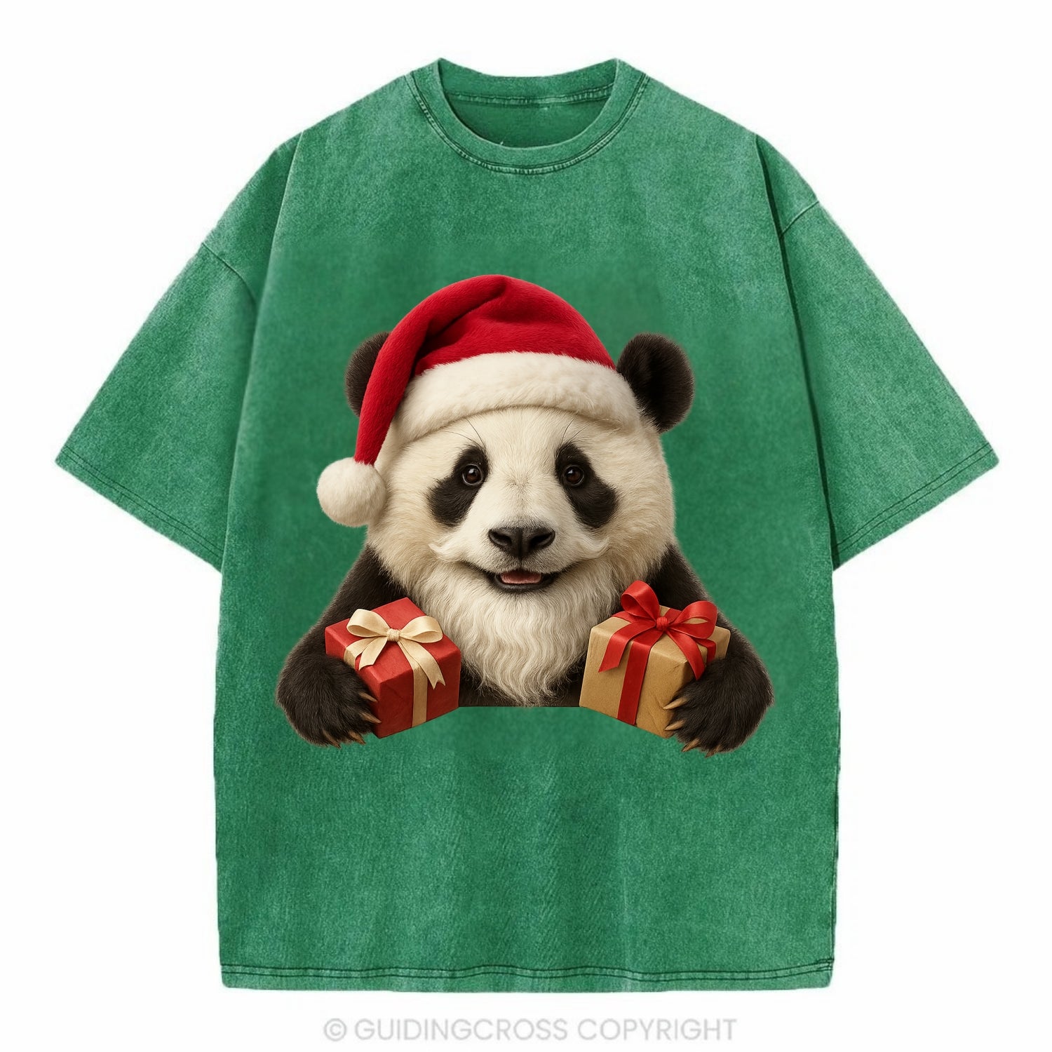Santa Panda  - Vintage T-shirt - Forest Mist(Green)