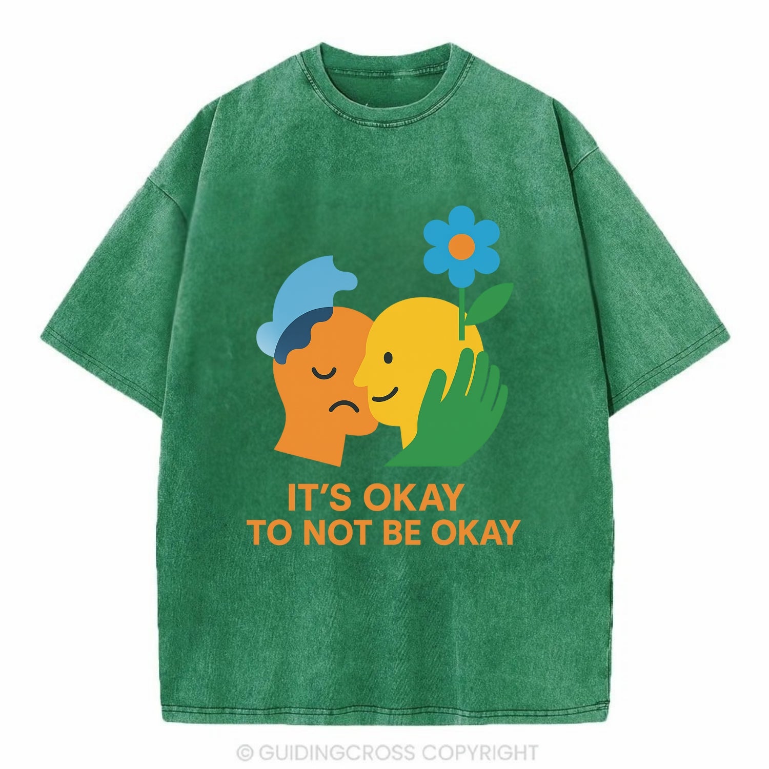 Mental health stigma fading as support grows - "It's Okay to Not Be Okay" - - Vintage T-shirt - Forest Mist(Green)