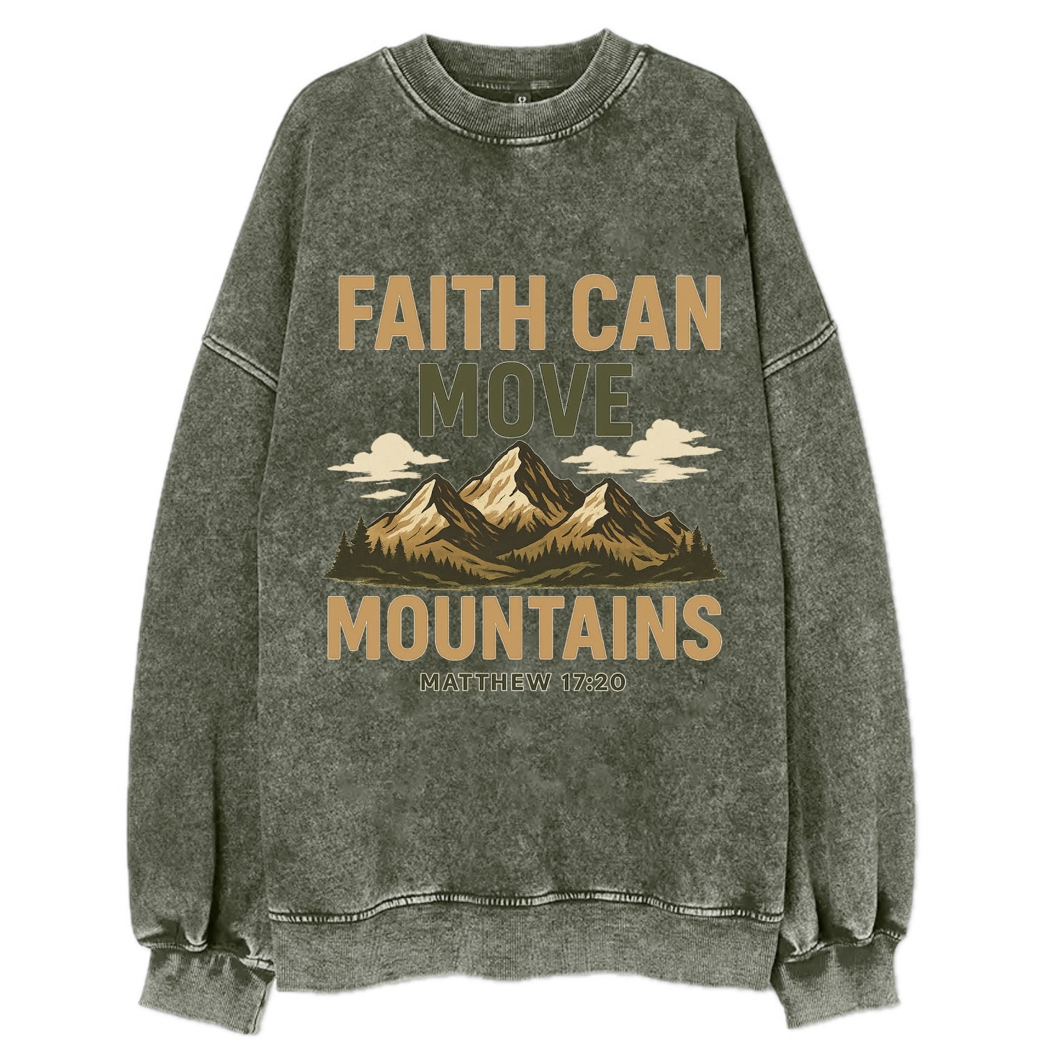 Matthew 17:20 Mountains - Vintage Sweatshirt - Forest Mist(Green)